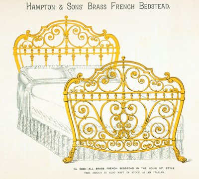 来自Hampton and Sons Catalog of Furniture的黄铜法国床架，1902年 作者 English School