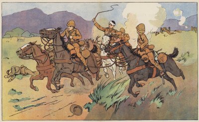 勇敢的士兵从敌人手中拯救他们的枪（彩色平版印刷）。 作者 英语学校
