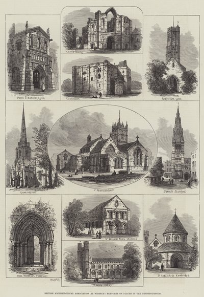 位于 Wisbech 的英国考古协会，《街区草图》（版画） 作者 英语学校