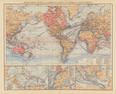 大英帝国，展示世界商业路线和洋流（彩色石版印刷品） 作者 英语学校