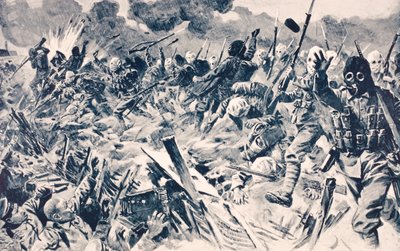 1915年9月25日，法国卢斯的英国军队在1916年伦敦出版的“战争画报专辑”中向德国战壕收取费用。 作者 英语学校