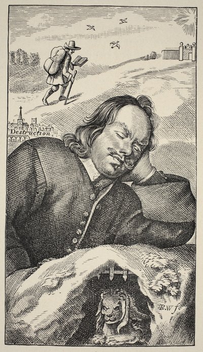 Bunyans Dream，The Pilgrims Progress的主题由John Bunyan（1628-88），第4版，酒吧。 1680（棕褐色照片） 作者 英语学校