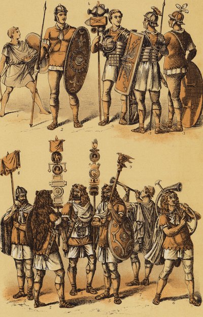凯撒，高卢战争：罗马士兵（彩色石版画） 作者 英语学校