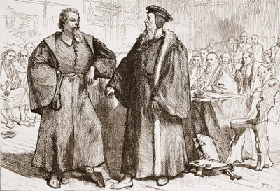 日内瓦委员会前的卡尔文和塞尔维特，詹姆斯·艾特肯·威利（James Aitken Wylie，1808-1890）的新教历史插图。 1878年 作者 英语学校