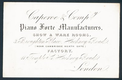 Caperoe＆Company，钢琴强力制造商，贸易卡 作者 英语学校