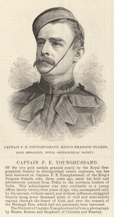 F E Younghusband 船长，国王的龙骑兵卫队，金牌得主，皇家地理学会（雕刻） 作者 英语学校