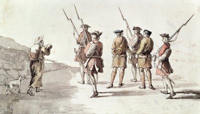 捕获反叛者，西蒙-弗雷泽，洛瓦特勋爵(1667-1747)(纸上水彩) 作者 英语学校