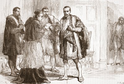 红衣主教de Tournon向弗朗西斯一世读新教标语，詹姆斯艾特肯威利（1808-1890），酒吧的新教历史插图。 1878年 作者 英语学校
