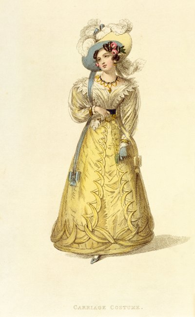 Carriage Costume，来自Ackermanns Repository of Arts的时装版，c.1827 作者 英语学校