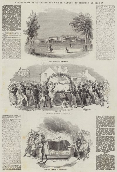 Chandos 侯爵诞辰纪念日，在 Stowe（雕刻） 作者 英语学校