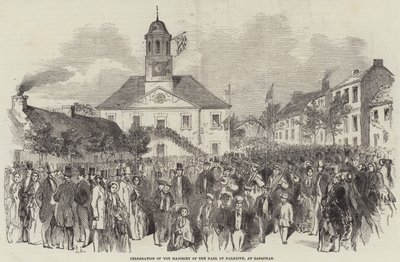 在 Sanquhar 庆祝达尔基斯伯爵的多数席位（版画） 作者 英语学校