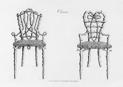 1768年出版的William Wrighte出版的“Grotesque Architecture”或“Rural Amusement”中的椅子 作者 英语学校