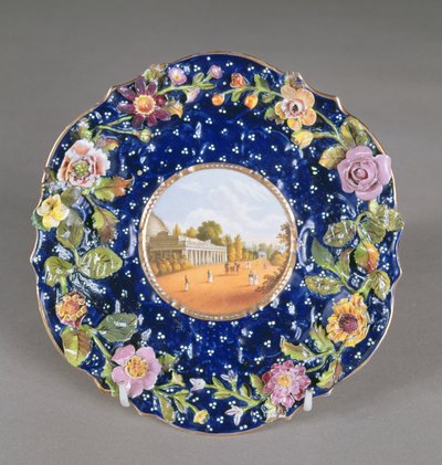 Chamberlains伍斯特板块镶嵌花朵，可欣赏蒙彼利埃泵房，切尔滕纳姆，1820年（陶瓷） 作者 英语学校