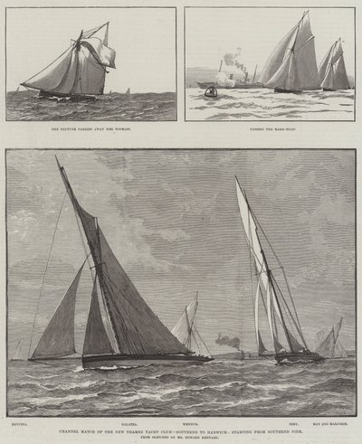 New Thames Yacht Club 的 Channel Match，Southend 到 Harwich，从 Southend Pier 开始（雕刻） 作者 英语学校
