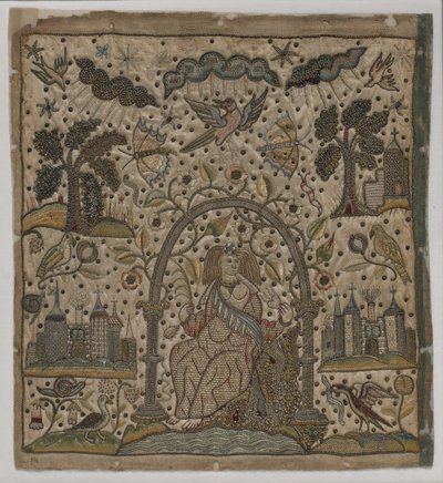 拱门下的慈善，c.1640（丝绸，金属线和缎面上的亮片） 作者 英语学校
