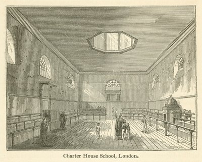 伦敦Charter House学校（雕版印刷）。 作者 英语学校