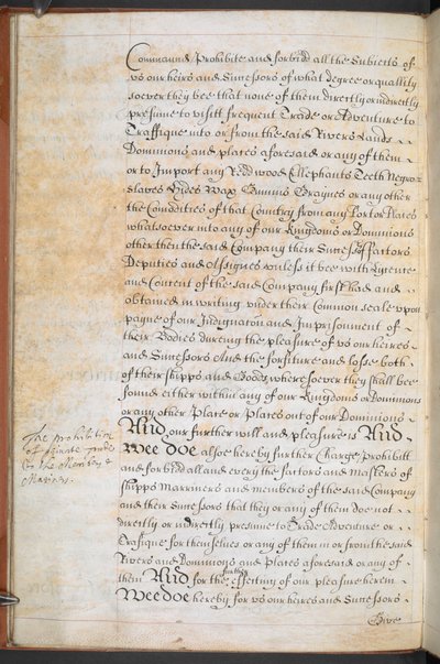 授予英国皇家冒险家非洲贸易公司的宪章，斯隆 MS 205，f.8v 作者 英语学校