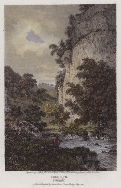Chee Tor，位于德比郡 Wye 河上（彩色雕刻） 作者 英语学校