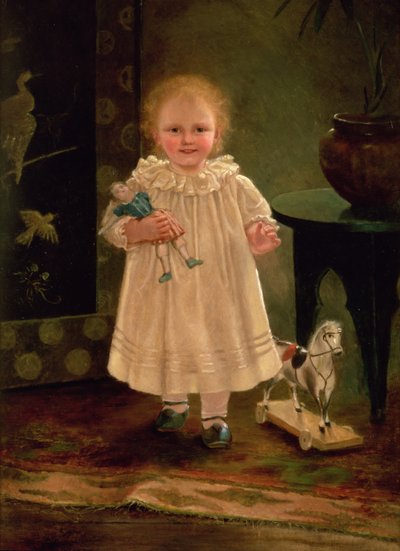 有玩偶和玩具马的孩子，c.1840 作者 英语学校