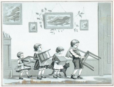 孩子们携带椅子和凳子，圣诞贺卡 作者 英语学校