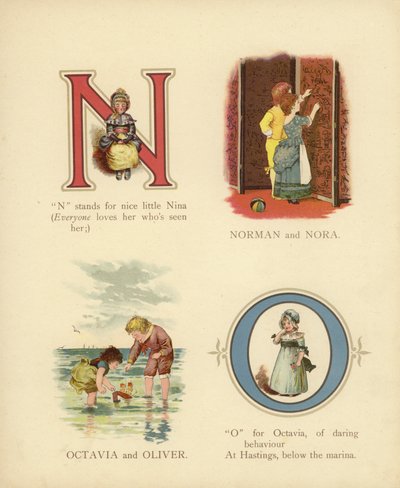孩子的名字：诺曼、诺拉、奥克塔维亚、奥利弗（彩色石版画） 作者 English School