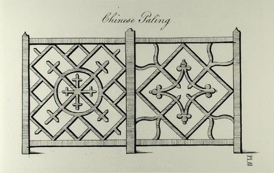 中国帕林，出自《中国栏杆和大门的木匠指南》，作者是John Crunden（约1745-1835）和J.H. Morris，1765年出版（雕刻）（黑白照片）。 作者 英语学校