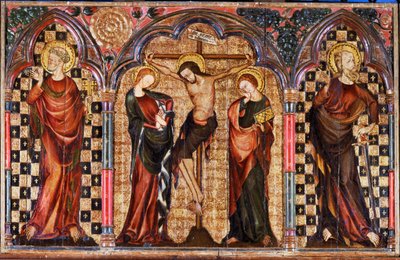 基督被圣玛丽亚和圣约翰施洗者环绕，取自耶稣受难祭坛的中心装饰（木板钢笔画） 作者 英语学校