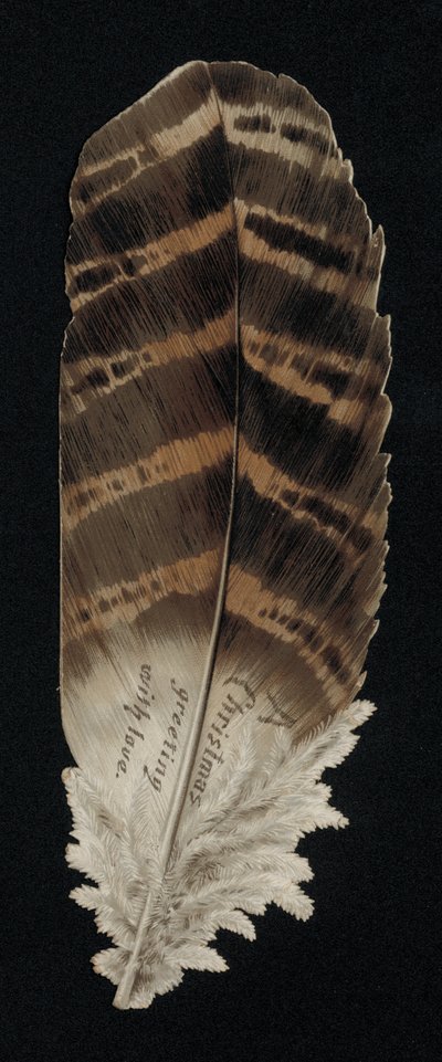 Christmas card in the shape of a feather, greetings card. (chromolitho) 作者 英语学校