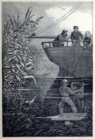 Clearing the Screw, from Under the Waves, or Diving in Deep Waters, pub.1887. 作者 英语学校
