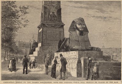 泰晤士河堤上的Cleopatras针与狮身人面像不久将放置在基地 作者 英语学校