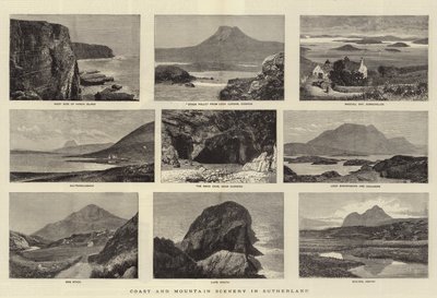萨瑟兰的海岸和山区风景（雕刻）。 作者 英语学校
