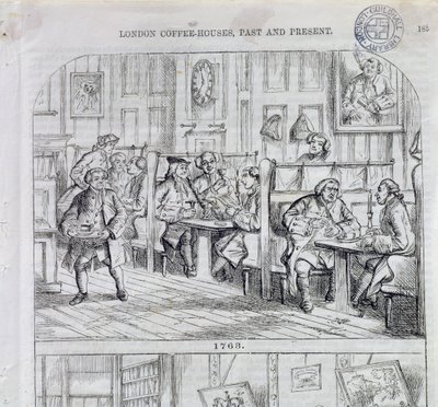 1763年的咖啡厅，来自伦敦咖啡馆过去和现在（彩色雕刻） 作者 英语学校