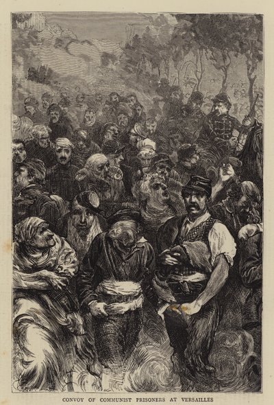 在凡尔赛宫的共产党囚犯车队（雕刻）。 作者 英语学校