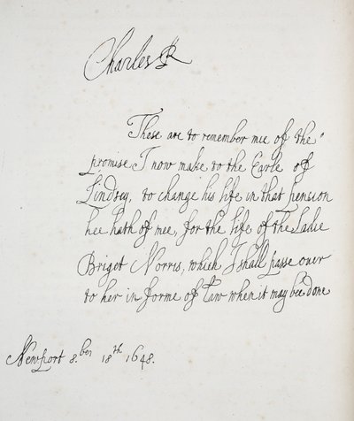 查理二世写的一封信的副本，1648年 作者 英语学校