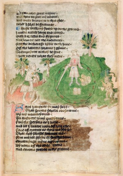 Cotton Ms Tiberius A vii fol.44 恶魔将财宝带给魔术师（牛皮纸） 作者 英语学校