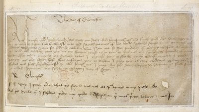 Cotton Vespasian MS F III f.19 理查德写给约翰-赛爵士的第一封现存信件 作者 英语学校