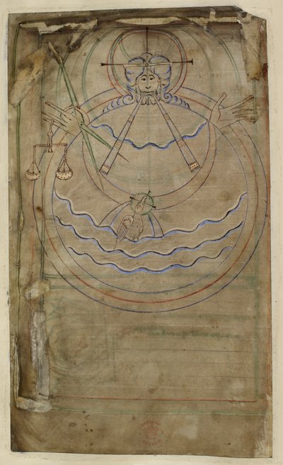 Cotton ms tiberius c vi f007v 创世图解，温彻斯特 "提比略诗篇 "插图，约 1050 年（牛皮纸）。 作者 英语学校