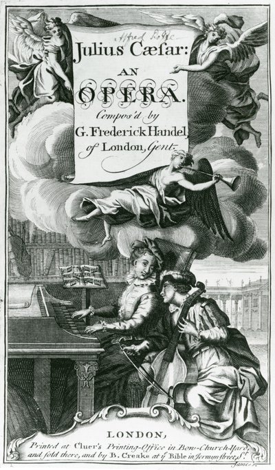 由霍尔德尔创作的朱利叶斯·凯撒的乐谱封面，于1724年出版（版画）（bw photo） 作者 英语学校