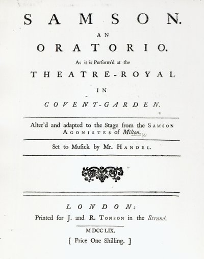 乐章的封面，由汉德尔出版的清唱剧，于1759年出版 作者 英语学校