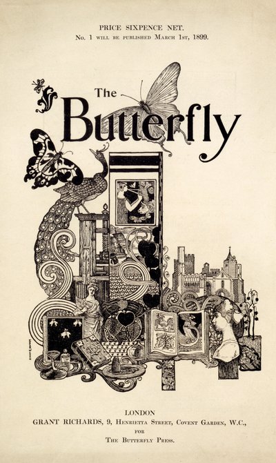 The Butterfly Magazine的封面，1899年3月1日出版（平版和凸版） 作者 英语学校