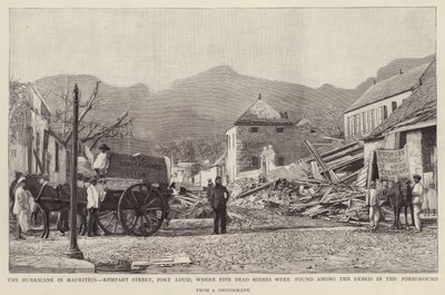 1892 年毛里求斯气旋（石刻）对路易港 Rempart 街造成的破坏 作者 英语学校