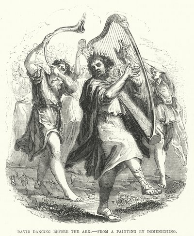 大卫在方舟前跳舞，来自 Domenichino 的一幅画（版画） 作者 英语学校