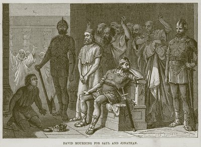 大卫为扫罗和乔纳森哀悼，来自The Childs Bible的插图，1880年 作者 英语学校