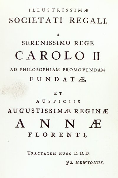 致力于皇家学会的第二版牛顿Philosophiae Naturalis Principia Mathematica。 1713 作者 英语学校