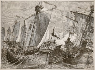 击败英国海峡的法国舰队，插图来自Cassells Illustrated History of England（sepia photo） 作者 英语学校