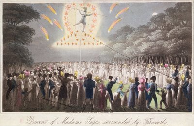 萨基夫人的下降，被烟火包围，由托马斯-凯利（fl.1820-55）出版，伦敦 作者 英语学校