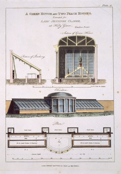 设计一个温室和两个桃屋，1806年 作者 英语学校
