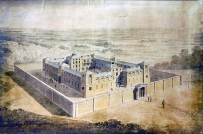 新古典主义监狱的设计，约1790年（纸上水彩）。 作者 英语学校
