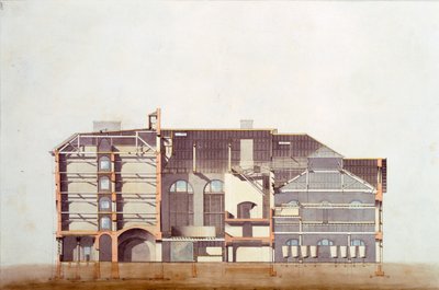 Stag Brewhouse的设计，来自George Saunders办公室的原始手稿，c.1807（铅笔，wc和笔和墨水在纸上） 作者 英语学校