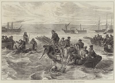 先锋号残骸的潜水行动，从船上绘制的 HMS Amelia Despatch-Boat（雕刻） 作者 英语学校